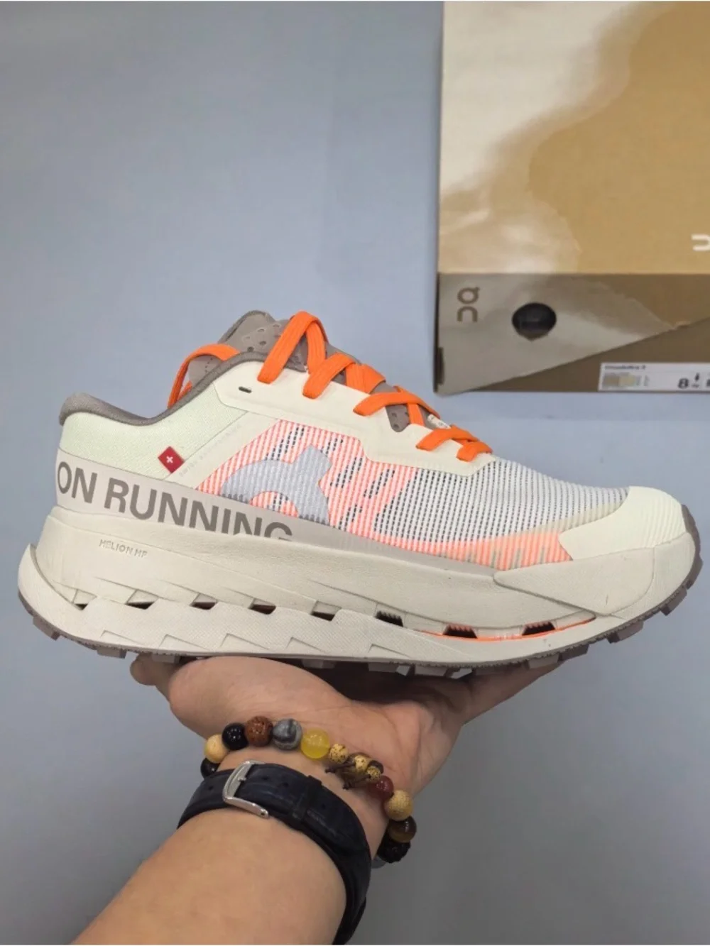 On cloudultra 3 Men's Trail/Trainer Shoe in White with Orange Accents